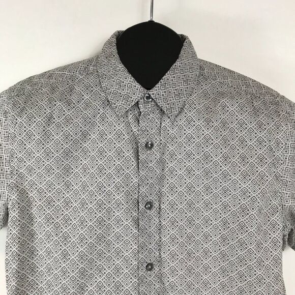prAna Ulu Button Up Shirt Men's Small Geometric Print Short Sleeve 100% Organic - Picture 2 of 11